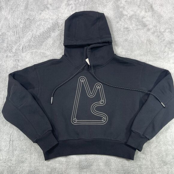 Magnlens Cropped Hoodie Women's Small Black Cotton Stretch Ribbed Logo Pullover - Picture 1 of 13